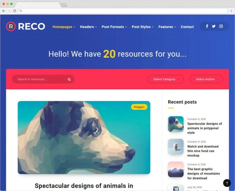 Reco Minimalist WordPress Flat Theme For Freebies