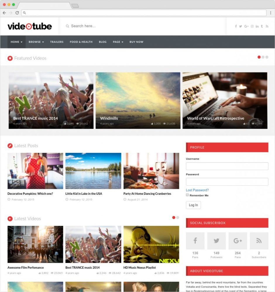 VideoTube WordPress You Tube Clone Theme